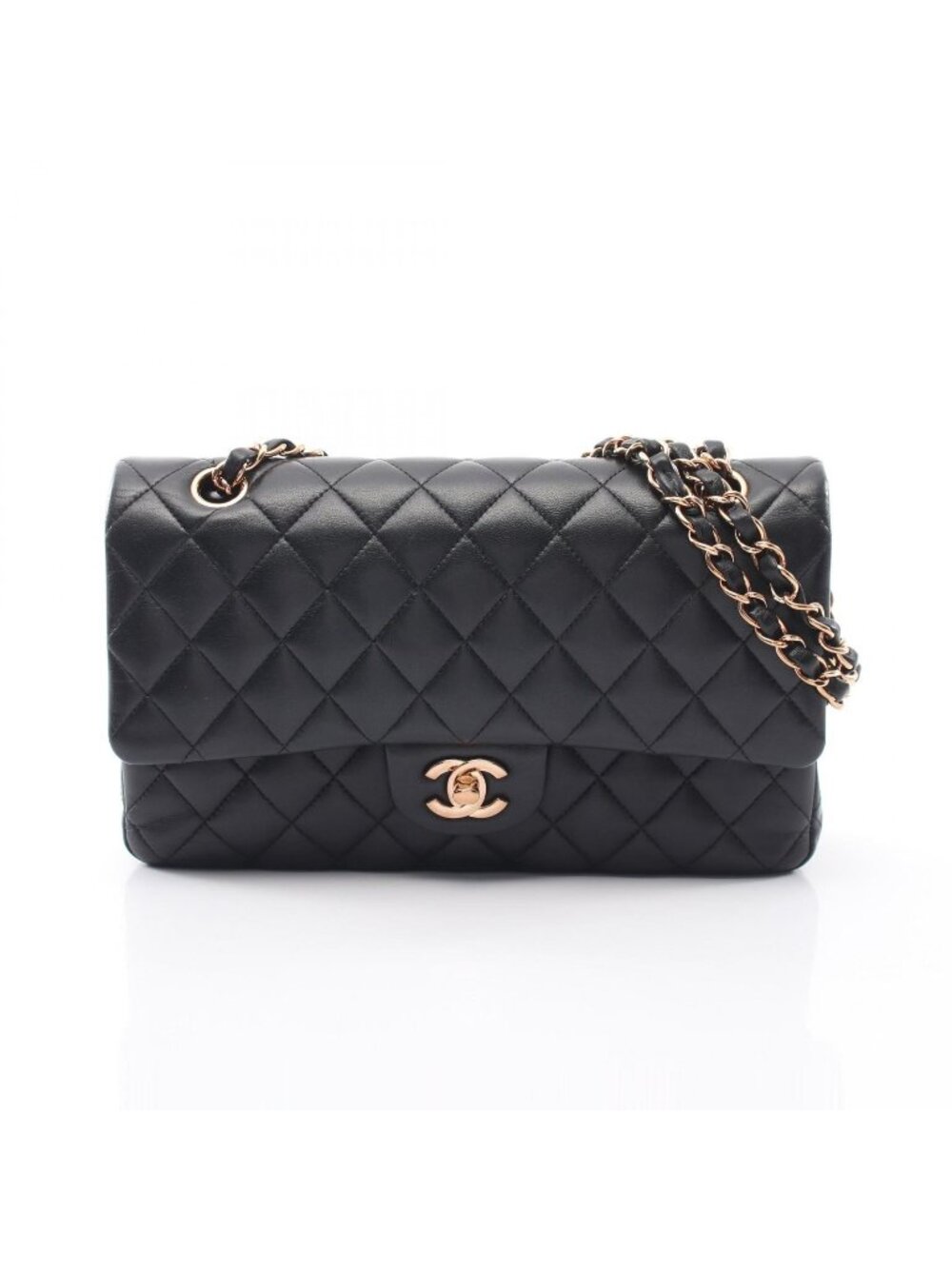 Chanel Shoulder Bag Quilted Double Flap Black Lambskin Chain
